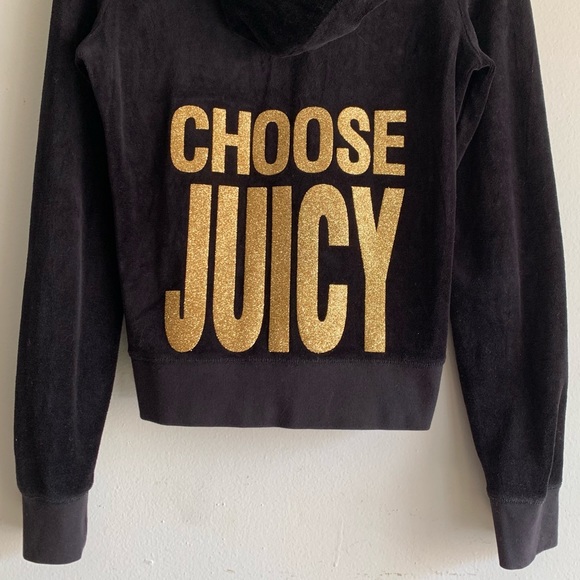 Vintage Juicy Couture Tracksuit Jacket Black Medium Y2K Glitter Choose Juicy - Picture 11 of 12